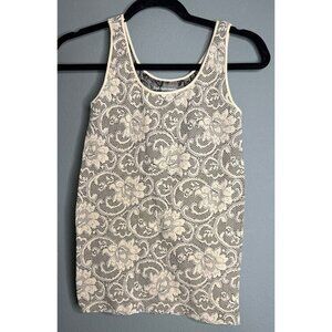 Soft Surroundings Seamless Jacquard Tank Blouse Nude Tan Black Lace OS